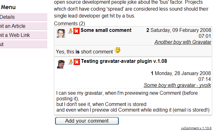 Comments of the Article in plugin view - Beez template